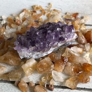Amethyst Crystal Cluster and Citrine Chips